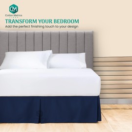 Cotton Metrics Linen Falda de cama de algodón egipcio 100 % puro, calidad de hotel, 800 hilos, longitud de caída, tamaño Queen, color azul marino sólido