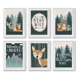 Hadley Designs 6 Reversible 8x10 Woodland Nursery Decor For Boys Prints, Baby Boy Nursery Decor, Woodland Wall Decor Baby Shower Decorations, Woodland Creatures Nursery Wall Art Decor