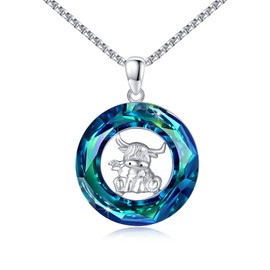 YueYuan Highland Cow Necklace 925 Sterling Silver Cow Pendant Necklace Austrian Crystal Scottish Highland Cow Jewellery for Women Girls