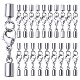 20pcs Stainless Steel Leather Cord Ends with Lobster Clasp Connector for Jewelry Making