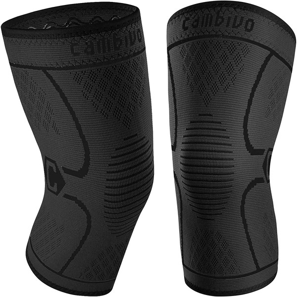 CAMBIVO 2 Pack Knee Brace, Knee Compression Sleeve Support for Men and Women, Running, Workout, Gym, Hiking, Sports