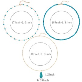 NEWITIN 3 Pieces Turquoise Necklace for Women 14K Gold Plated Gemstone Beaded Choker Necklaces Boho Turquoise Necklaces Western Necklace for Women
