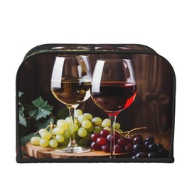 DXTKWL Toaster Cover 4 Slice Red Wine Glass Grapes Waterproof Appliance Cover with Hang Loop Bread Baker Toaster Cover for Kitchen