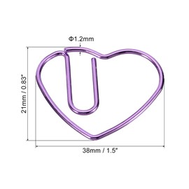 MECCANIXITY Paper Clip Heart-Shaped Cute Decorative Fun Clips Bookmarks 1.1 Inch Purple for Organize Office Home, Pack of 100