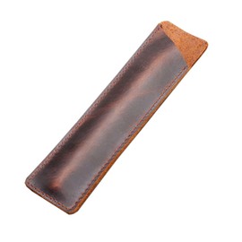 Borsgye Pens Pouch Leather Pen Protective Sleeve Cover Crazy Horse Leather Handmade Fountain Multi Pen Case Holder – Open Mouth Brown