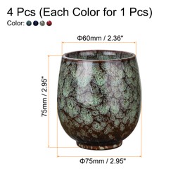 HARFINGTON 4pcs Chinese Ceramic Teacup 5.41oz Traditional Gong Fu Tea Set Japanese No Handle Small Tea Cup for Mate Tea Coffee Wine Drinks, 4 Colors