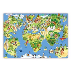 XXL Poster 100 x 70 cm (S-822) Hidden Object Poster Children's Poster Beautiful World Map Map with Sights and Much to Discover