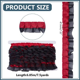 HOBBIESAY 7.5 Yards 2-Layer Ruffle Trim Black Red Satin Organza Edge Trim Gothic Lace Ribbon Lolita Skirt Edging Accessories for Sewing DIY Crafts Dressmaking Costume Decoration Cosplay