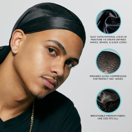 KISS COLORS & CARE KISS COLORS & CARE Power Wave Silky Satin Durag - Black, Maximum Wave formation, Ultra-Compression, Breathable Premium Fabric, One Size Fits All, Durable & Versatile For All Hair Types