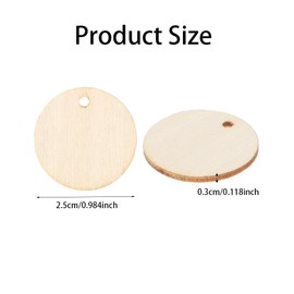 Wooden Round Pendants, 200 Pieces, Unfinished Craft Discs with Holes for DIY Projects, Decorations