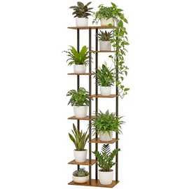 JEPRECO Corner Tall Plant Stand Indoor 8 Tier 10 Potted, Rustic Brown
