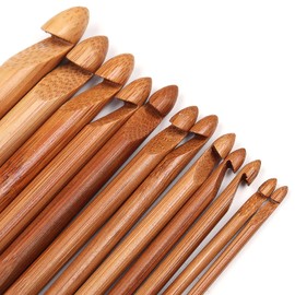 Aeelike Crochet Hook Sets for Beginners, Lightweight Bamboo Crochet Hook Set with Sandpaper, Lnline Crochet Hooks 12 Pack, Crochet Hooks for Arthritis Hands, Starter Set Wood Hooks Long 15cm