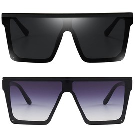 Dollger Square Oversized Sunglasses for Women Men Fashion Flat Top Big Black Frame Shades black and grey