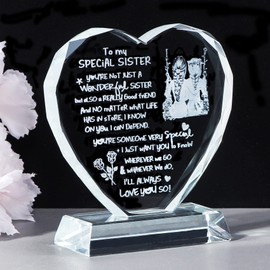 Glass Gifts for Sister from Sister on Her Birthday, Heart-shaped Plaque Keepsake with I Love You Sayings