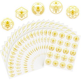 Gueevin 400 Pcs Bee Gold Foil Stickers Gold Envelope Seal Stickers Clear Envelope Seals Self Adhesive Stickers for Greeting Invitation Thanksgiving Christmas Birthday Wedding Party Gift Wrapping