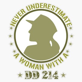 HOF Trading Never Underestimate A Woman with A Dd 214 Vinyl Sticker Waterproof Decal Laptop Wall Window Bumper Sticker 5"
