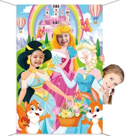 DPKOW Princess Party Photo Prop for Girls, Funny Face in Hole Backdrop Princess Door Banner for Girls Princess Birthday Party Decorations, Fabric Face Photo Banner for Girls Princess Party Supplies