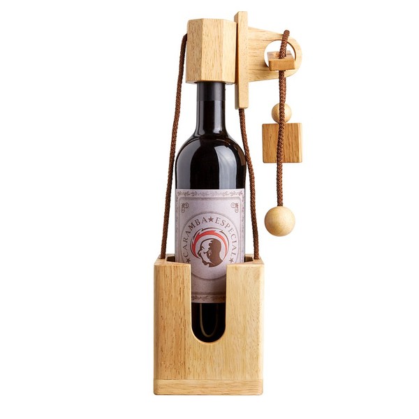 Casa Vivente Flaschenpuzzle aus Holz für Weinflaschen, Flaschen-Tresor als Wein Geschenk, Knobelspiele für Erwachsene, Geschenkideen mit Alkohol, Flaschensafe Geduldsspiel