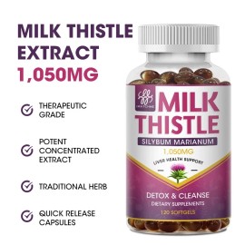 LUKAREE Organic Milk Thistle Liver Detox Supplement Plus Dandelion Extract 120 Softgels