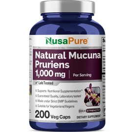 Mucuna Pruriens 1000 mg 200 cápsulas vegetales (sin OMG, 100% vegetariano y sin gluten)