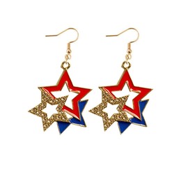 MALOYANVE 4th of July Earrings for Women Patriotic Red White Blue American USA Flag Star Dangle Drop Earrings Independence Day Patriotic Jewelry Great Gift (Gold Three Star)