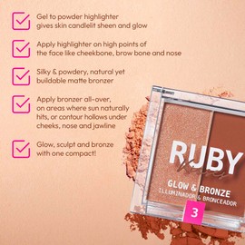 Ruby Kisses Glow & Bronze Highlighter/Bronzer Duo, 2 -in-1 Gel to Powder Illuminating Highlight + Silky Matte Bronzer, Contour & Sculpt for Luminous Sun Kissed Complexion (Tan, 0.34 Ounce)