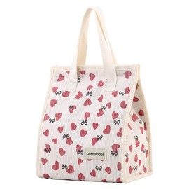 GODWOODS Insulated Lunch Bag for Women Men Large Lunch Box Container Reusable Leakproof Tote for Office, Work, Beach or Travel (Corduroy Love Print)