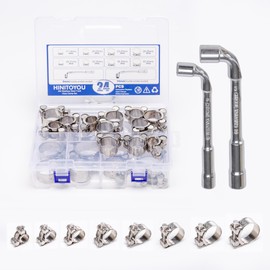 T-Bolt Hose Clamps 24Pcs Fuel Line Clamps Working Range 17-43mm 304 Stainless Steel Heavy Duty Hose Clamps Intercooler Pipe Clamp with M8 and M10 Socket Wrenches