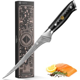 Damascus Fillet knife 7 Inch - Ultra-Sharp Fillet Knife for Fish and Meat, Professional Japanese Boning Knife with VG10 Steel Core, Full Tang G10 Handle, Elegant Box