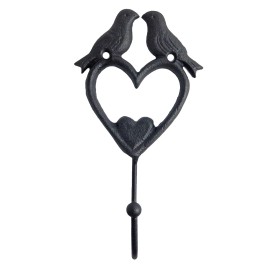 Unbranded Black Metal Love Birds On Hearts Wall Hook Key Towel Coat Hanger 7 inch Tall