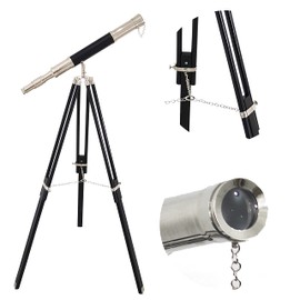 Antique Marine Chrome Finish Black Brass Telescope Vintage Black Tripod Standing Telescopes Spyglasses Nautical Leather Gifts Sailor Boat Decor 47 inches