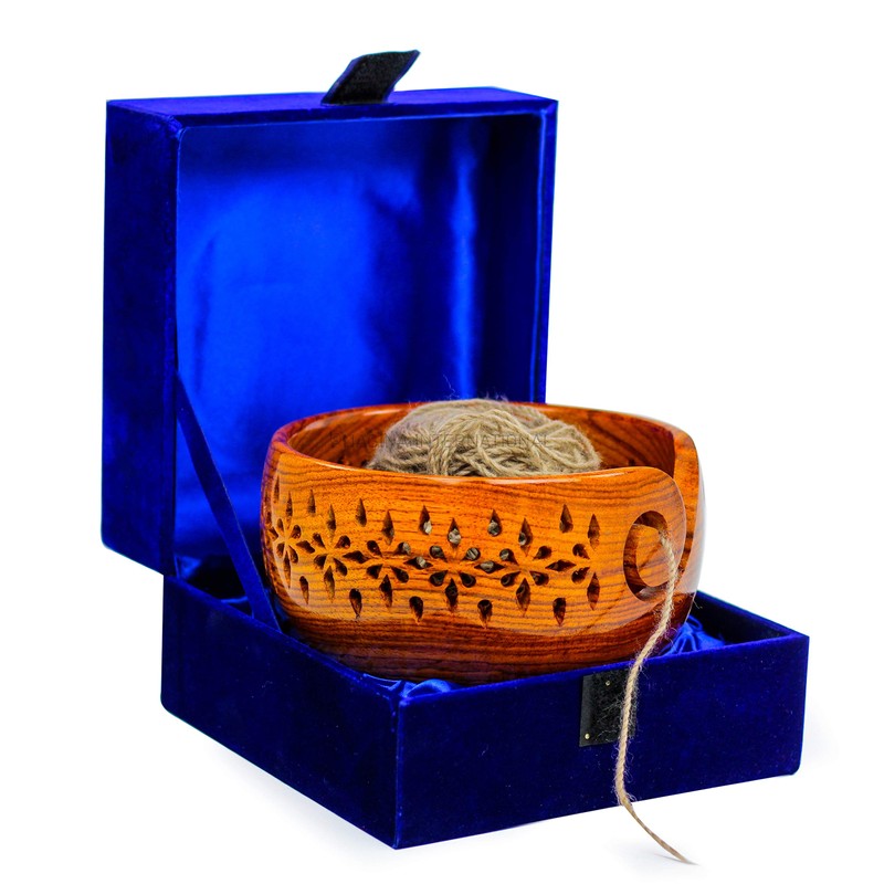 Nagina International Rosewood Crafted Wooden Yarn Storage Bowl With Carved