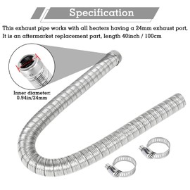 100cm Heater double-layer exhaust pipe with Clamps, Flexible auxiliary heater exhaust pipe, Diameter 24mm, Compatible with Webasto Eberspacher Heater Replace 36061296 90394