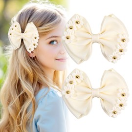 Winmany 2PCS Toddler Girl Hair Clips Baby Cute Flower Bows Hairpins Alligator Clips Hair Accessories for Girls (Beige)