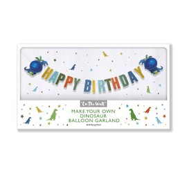 On The Wall Party Banner - Dinosaur Happy Birthday Multicoloured Garland with Balloons - 2 metre
