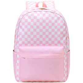 UREYMX Checkered Backpack - Kids' School Backpack, Large Capacity, Waterproof, Lightweight, Pink