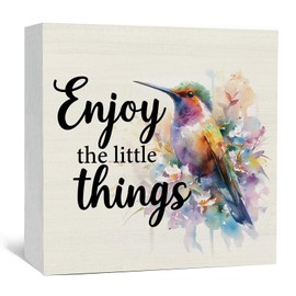 Nitelat Hummingbird Decor - Hummingbird Gifts For Women, Inspirational Wooden Box Signs, Enjoy The Little Things Motivational Wood Decoration Home Decor For Desk Table Shelf 5x5 Inch