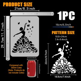 FINGERINSPIRE Painting Stencil Dancer with 1 Plastic Brush 21 x 29.7 cm Baroque Dancer Stencil Butterfly Stencil Women Pattern Template for Painting on Wall Wood DIY Home Decoration