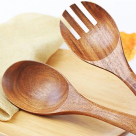 2 Pieces Wood Salad Servers for Nonstick Cookware Kitchen Wooden Baking Salad Making Server