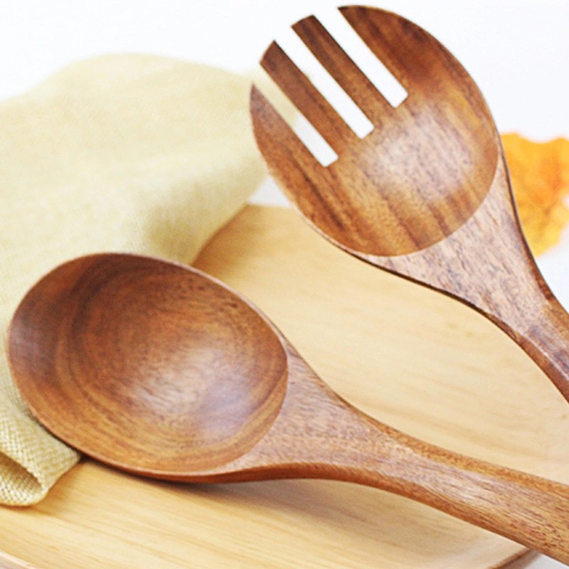 2 Pieces Wood Salad Servers for Nonstick Cookware Kitchen Wooden