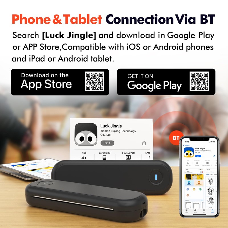LUCK JINGLE Bluetooth Portable Printer, L86 Thermal Printers Wireless for