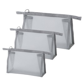 Siomlana 3-Piece Mesh Cosmetic Pouch, Lightweight, Large Capacity, Drainage Quick-Drying, Cosmetics Storage, Brush Storage, 5 Colors Available, For Traveling, Gym, Everyday Use, gray, Large
