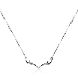 Hiqmic 925 Sterling Silver White Gold Plated Fashion Deer Antlers Necklace Pendant 15"-17", WK99007