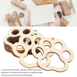 20 Pieces Unfinished Wooden Discs with Cut-Outs, Wooden Bear Footprint Shape Embellishments for Sewing, Crafts, DIY, Baby Shower, Children's Birthday, Wedding Decoration