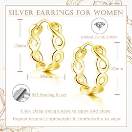 Cangall 925 Sterling Silver Hoop Earrings for Women Girls Minimalist Lightweight Chunky Gold Twisted Huggie Earrings Hypoallergenic Infinity Gold Ear Hoops Birthday Christmas Gifts