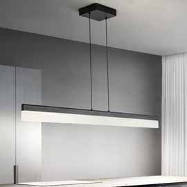MASIVEL Modern LED Pendant Light Black Linear Chandelier Dimmable LED Ceiling Hanging Light 39” Minimalist Dining Table Light Fixture for Kitchen Island Pool Table Bar 6000K