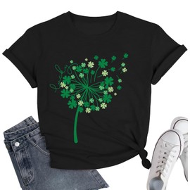St Patricks Day Shirt Women Lucky Shamrock Summer T-Shirts Funny Clover Dandelion Love Heart Graphic Tee Tops