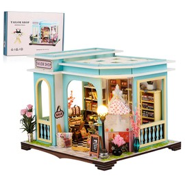 DIY Miniature House Kit with LED Light,Tailor Shop Mini House Building kit,Tiny House Kit 3D Wooden Craft Mini Model Kit,DIY Dollhouse Miniature Kit for Adults Teen