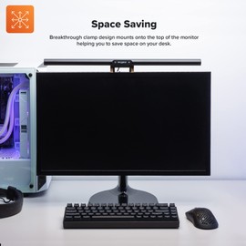 Tecgear Beam Monitor Light Bar, LED Light Bard for Eye Caring, e-Reading, LED Desk Lamp with Auto-Dimming, Touch Control, No Screen Glare, Space Saving, Home Office Task Lamps (Black (Non-RGB))