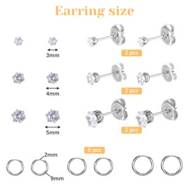 6PCS Ear Piercing Kit, Easy and Safe Self Ear Piercing Gun Kit with Sparkling Crystal Studs Earrings and Lodine Cotton Swabs, Disposable Self Piercer Tool with 6 Pairs Starter Earrings for Home Use